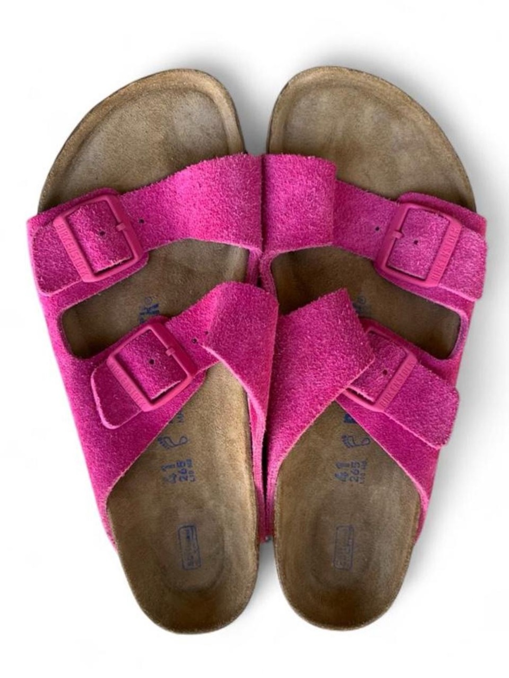 Birkenstock Arizona Fuchsia Barbie Pink Soft Footbed Suede Sandals EU 41 US 10 R